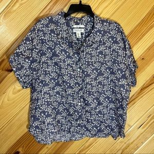 Rachel Zoe Blue and White Floral Linen Blouse Size L